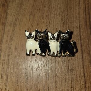 Vintage Black and White Enamel "Four Cat" Brooch Pin